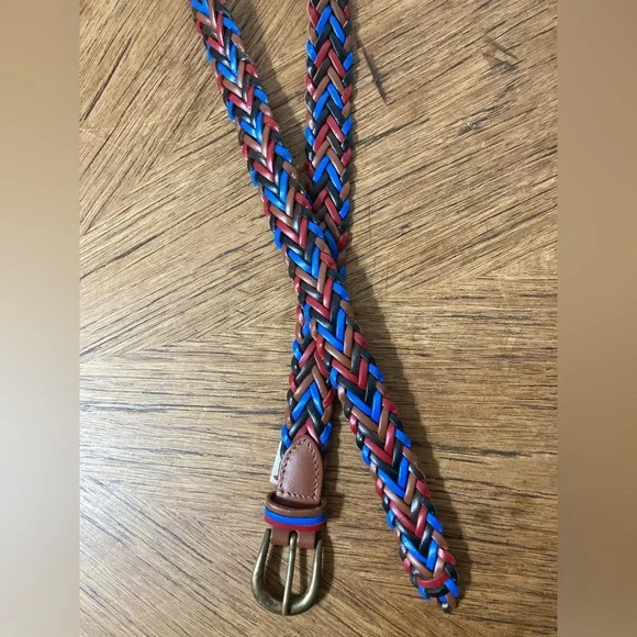 Orvis Multi Colour Braided Leather Belt, Antique Brass Buckle - Size M - Picture 8 of 10